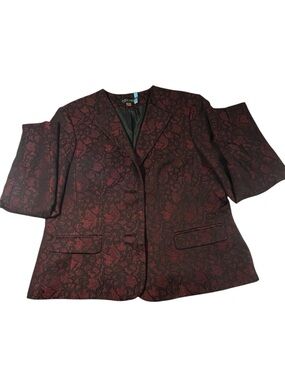EVAN-PICONE Black Label Burgundy Metallic Brocade Blazer 16